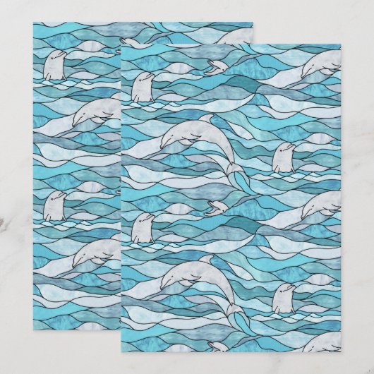 Blue Ocean Glas in lood Dolphins Bedankkaart (Voorkant / Achterkant)