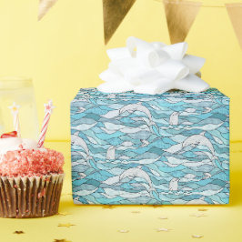 Blue Ocean Glas in lood Dolphins Cadeaupapier