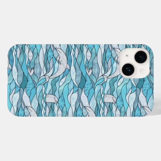 Blue Ocean Glas in lood Dolphins Case-Mate iPhone Case (Achterkant (horizontaal))