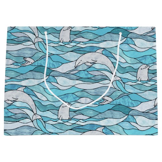 Blue Ocean Glas in lood Dolphins Groot Cadeauzakje (Voorkant)