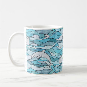 Blue Ocean Glas in lood Dolphins Koffiemok