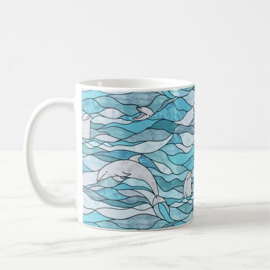 Blue Ocean Glas in lood Dolphins Koffiemok (Links)