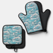 Blue Ocean Glas in lood Dolphins Ovenwant & Pannenlap Set (Voorkant / Achterkant)