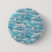 Blue Ocean Glas in lood Dolphins Ronde Button 5,7 Cm (Voorkant)