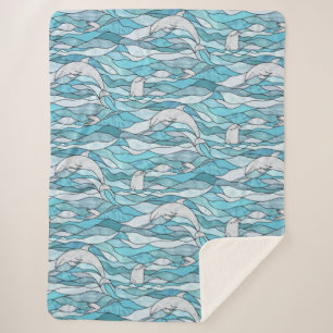 Blue Ocean Glas in lood Dolphins Sherpa Deken