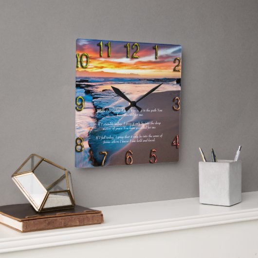 Blue Ocean Gold Christelijk Faith Vierkante Klok (Kantoor)