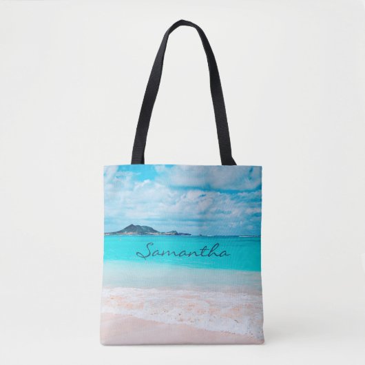 Blue Ocean Hawaii Tropical Sandy Beach Tote Bag (Voorkant)