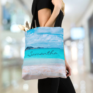 Blue Ocean Hawaii Tropical Sandy Beach Tote Bag