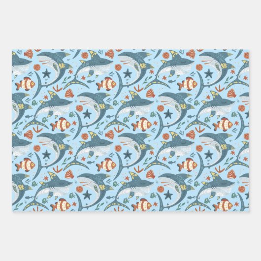 Blue Ocean Kinderen Shark Jongen Verjaardagsfeestj Inpakpapier Vel (Voorkant 2)