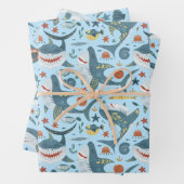 Blue Ocean Kinderen Shark Jongen Verjaardagsfeestj Inpakpapier Vel (In situ)