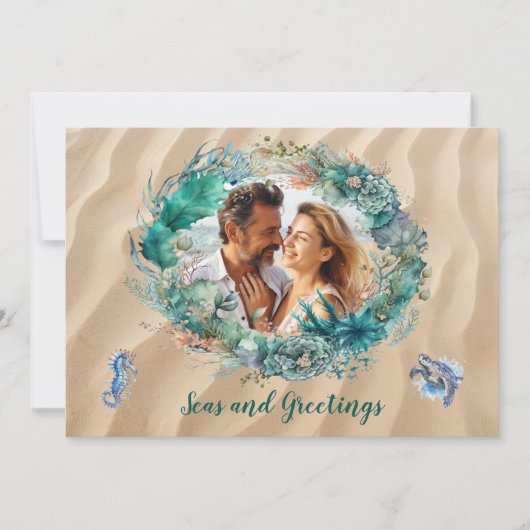 Blue Ocean krans Kerstmis fotokaart Notitiekaartje (Voorkant)