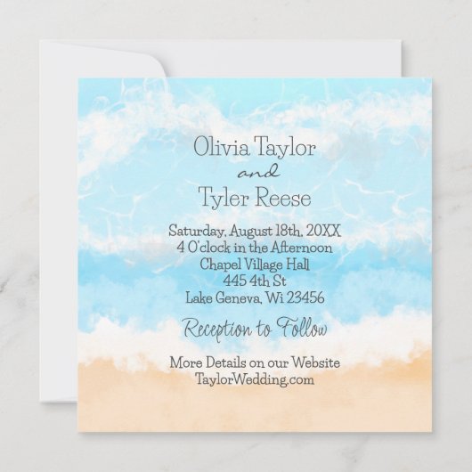 Blue Ocean Kustbruiloft Elegant Kaart (Achterkant)