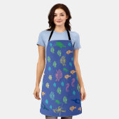 Blue Ocean Marine Life Theme Apron Schort (Gedragen)