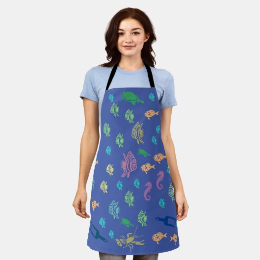 Blue Ocean Marine Life Theme Apron Schort (Gedragen)