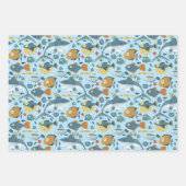 Blue Ocean Marine Shark Zee Vis Naadloos Patroon Inpakpapier Vel (Voorkant 3)