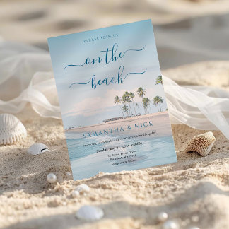 Blue Ocean Palm Tree Beach Wedding Kaart