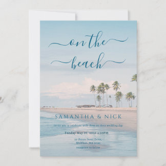 Blue Ocean Palm Tree Beach Wedding Kaart