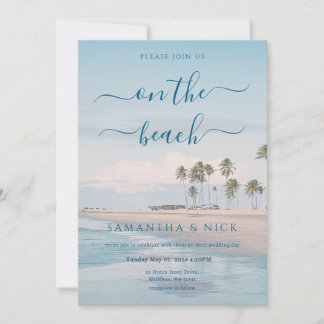 Blue Ocean Palm Tree Beach Wedding Kaart