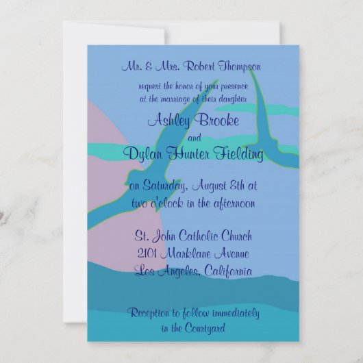 Blue Ocean Paradise thema bruiloft Kaart (Achterkant)