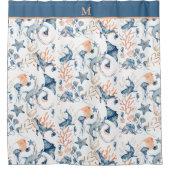 Blue Ocean Pattern Monogram Douchegordijn (Voorkant)