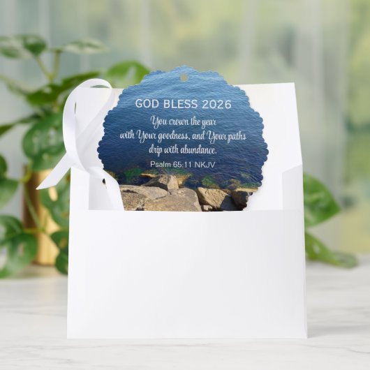 Blue Ocean Photo Blessed New Year 2026 Christian Ornament Kaart (Envelop)
