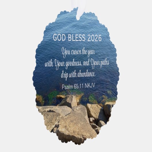 Blue Ocean Photo Blessed New Year 2026 Christian Ornament Kaart (Rechts)