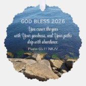 Blue Ocean Photo Blessed New Year 2026 Christian Ornament Kaart (Voorkant)