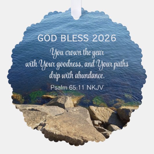 Blue Ocean Photo Blessed New Year 2026 Christian Ornament Kaart (Voorkant)