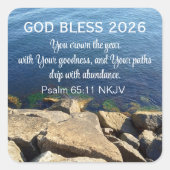 Blue Ocean Photo Blessed New Year 2026 Christian Vierkante Sticker (Voorkant)