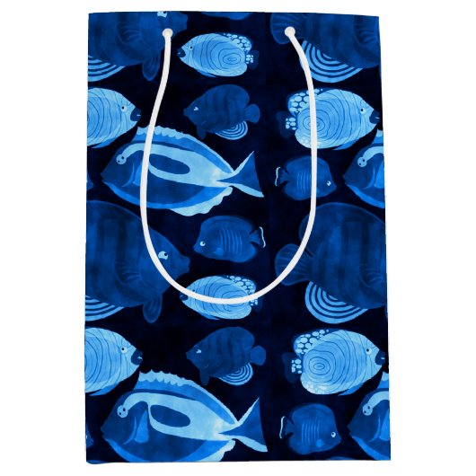 Blue Ocean Reef Fish Waterverf Design Medium Cadeauzakje (Voorkant)