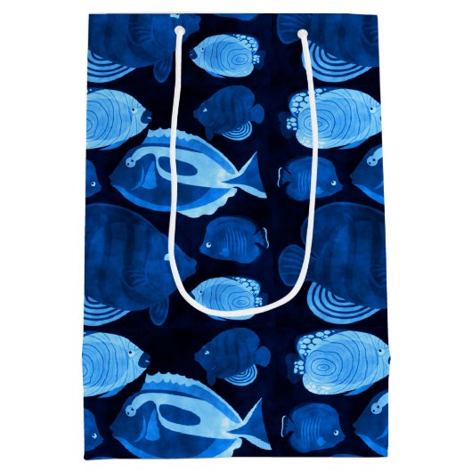 Blue Ocean Reef Fish Waterverf Design Medium Cadeauzakje (Achterkant)