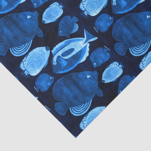 Blue Ocean Reef Waterverf Vispatroon Tissuepapier (Detail)