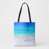 Blue Ocean Sand Beach Scene Personal Tote Bag (Voorkant)