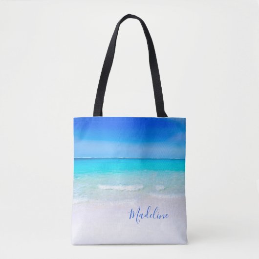 Blue Ocean Sand Beach Scene Personal Tote Bag (Voorkant)