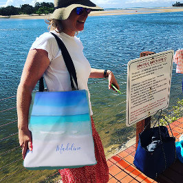 Blue Ocean Sand Beach Scene Personal Tote Bag