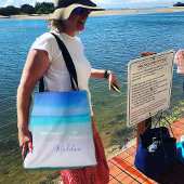 Blue Ocean Sand Beach Scene Personal Tote Bag