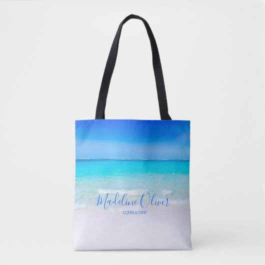 Blue Ocean Sand Beach Scene Zakelijk Tote Bag (Voorkant)