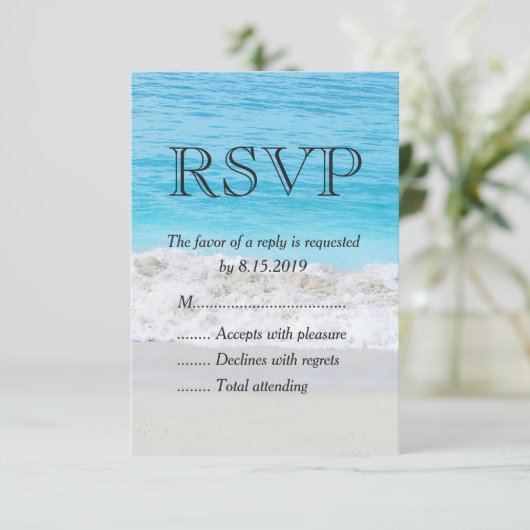 Blue Ocean Sand Wave Bruiloft RSVP (Staand voorkant)