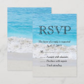 Blue Ocean Sand Wave Bruiloft RSVP Kaartje (Voorkant / Achterkant)