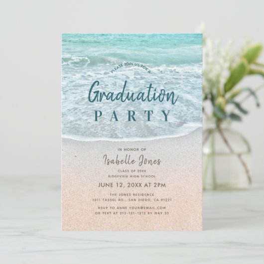 Blue Ocean & Sandy Beach Afstuderen Kaart (Staand voorkant)