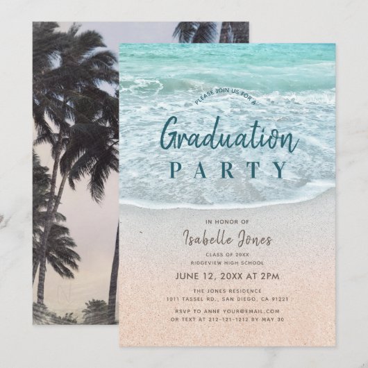 Blue Ocean & Sandy Beach Afstuderen Kaart (Voorkant / Achterkant)