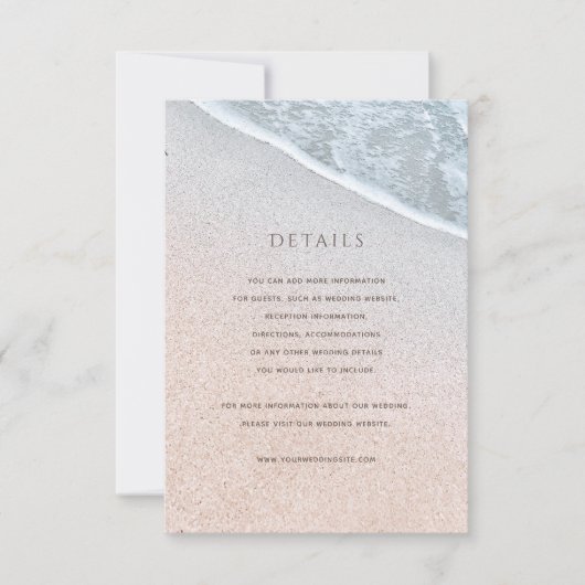 Blue Ocean & Sandy Beach Bruiloft Details Kaart (Voorkant)