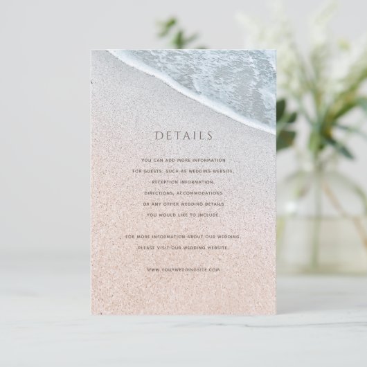 Blue Ocean & Sandy Beach Bruiloft Details Kaart (Staand voorkant)