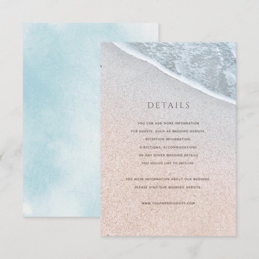 Blue Ocean & Sandy Beach Bruiloft Details Kaart (Voorkant / Achterkant)