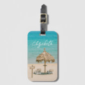 Blue Ocean Sandy Beach Foto Aangepaste naam Bagagelabel (Voorkant (verticaal))