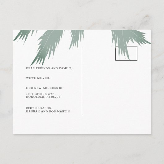 Blue Ocean & Sandy Beach Shoreline verhuizen Aankondigingskaart (Achterkant)