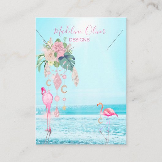 Blue Ocean Scene Flamingo Ketting Display Visitekaartje (Voorkant)