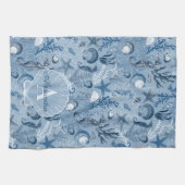 Blue Ocean Sea Life Monogram Kitchen Towel Theedoek (Horizontaal)