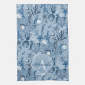 Blue Ocean Sea Life Monogram Kitchen Towel Theedoek (Verticaal)