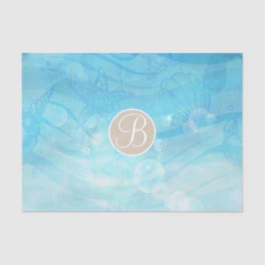 Blue Ocean Sea Shells Beach Monogram Initiaal Tissuepapier (Voorkant)